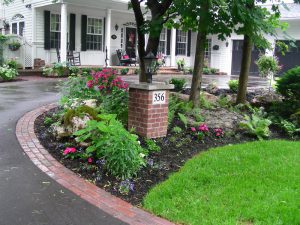 front yard landscaping, trees, shrubs, gardens