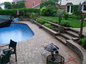 pool coping, retaining wall landscaping