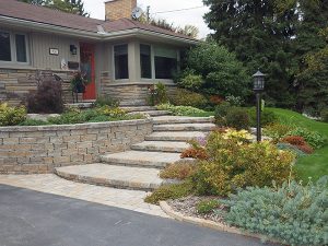 Retaining Wall, stone steps, front yard landscaping