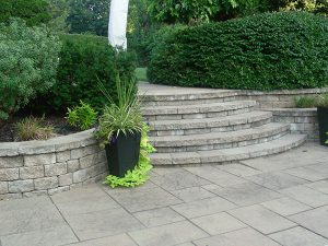 stone retaining wall and steps
